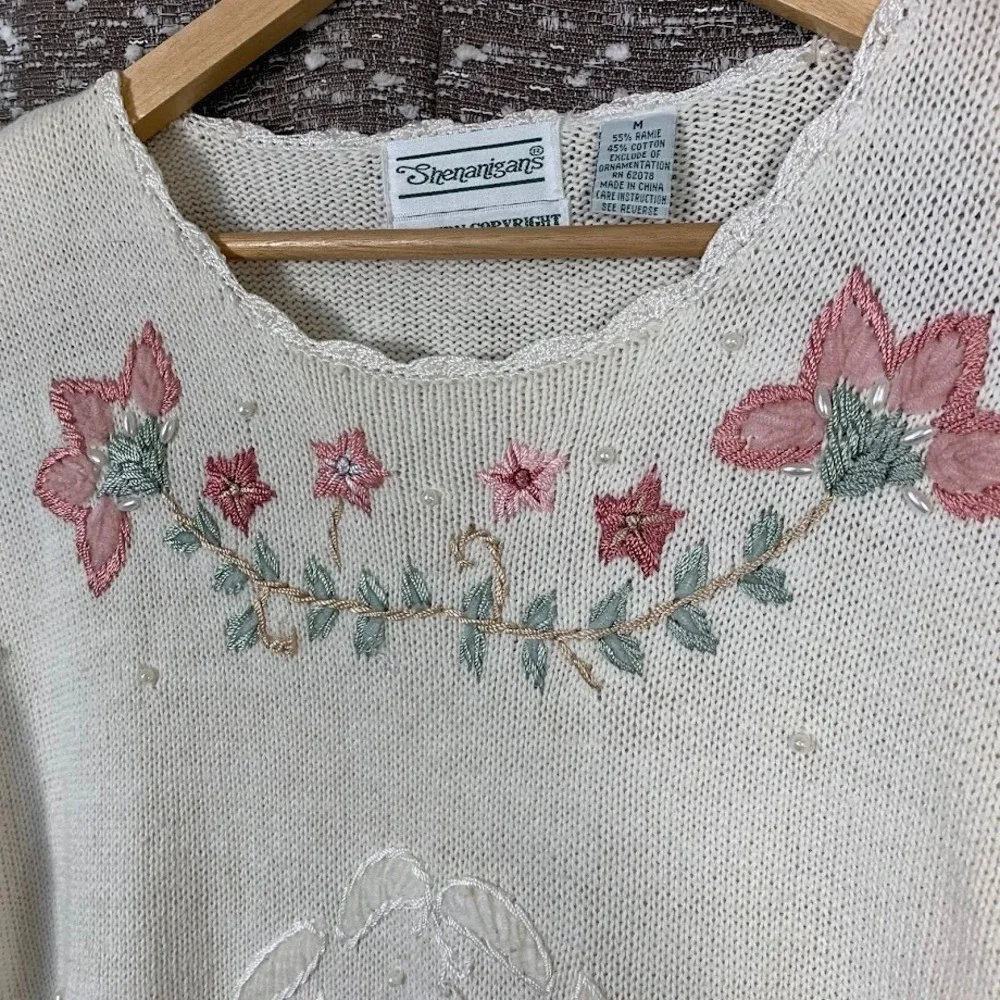 Vintage Shenanigans Knit Floral Pullover‎ Sweater Cottagecore Women's Medium